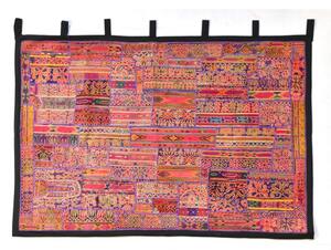 Oranžová patchworková tapiserie z Rajastanu, ruční práce, 108x161cm