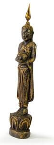 Narozeninový Buddha, středa, teak, černo-zlatá patina, 26cm