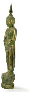 Narozeninový Buddha, neděle, teak, zelená patina, 35cm