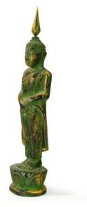 Narozeninový Buddha, neděle, teak, zelená patina, 23cm