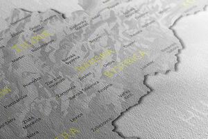 Obraz na korku decentní šedo-žlutá mapa Slovenska