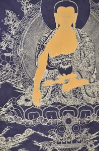 Buddha Šakjamuni, zlatý tisk na černém papíru, 47x36cm
