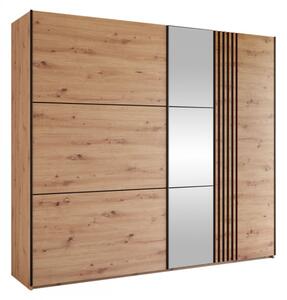 Šatní skříň se zrcadlem Tojwi 250, Barva: dub artisan / dub artisan + černá 5903211436154