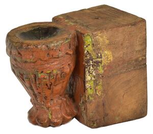 Antik svícen z mangového dřeva, 10x17x14cm