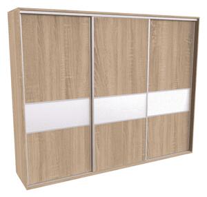 Šatní skříň FLEXI 3 s dělenými dveřmi Lacobel Varianta barvy: Dub natur (dub sonoma), Šířka: 280 cm, Výška: 220 cm