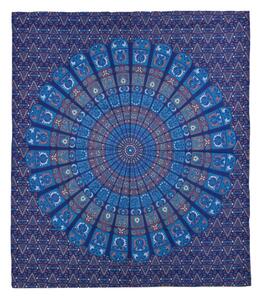 Přehoz na postel, pestrobarevná mandala, 230x202cm, květy, modro-tyrkysový
