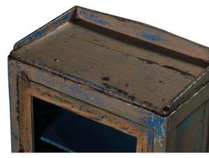 Prosklená skříňka z teakového dřeva, šedá patina, 53x31x95cm