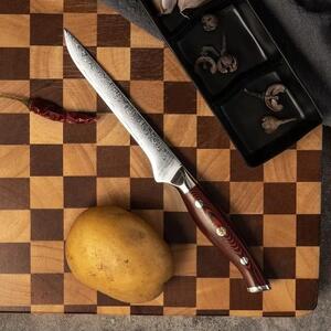 KnifeBoss vykošťovací damaškový nůž Boning 5,5" (135 mm) Black & Red VG-10
