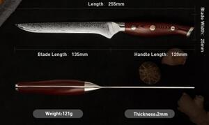 KnifeBoss vykošťovací damaškový nůž Boning 5,5" (135 mm) Black & Red VG-10