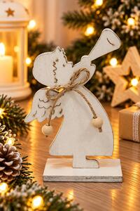 Dřevěný anděl bílý s trumpetkou 15 cm 2009278