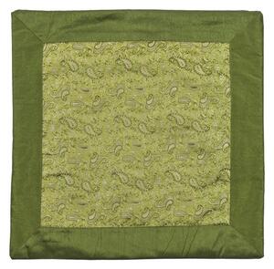 Zelený saténový povlak na polštář s výšivkou paisley, zip, 40x40cm