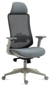 Kancelářská židle, šedý plast, šedá průžná látka a mesh, 4D područky, kolečka pro tvrdé podlahy, multifunkční mechanismu - KA-V321 GREY