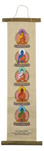Barevný tisk na svitku z ručního papíru, Pět Dhjánibuddhů, 51x18cm
