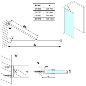 Gelco, VARIO CHROME jednodílná sprchová zástěna pro instalaci ke stěně, sklo nordic, 800 mm, GX1580-05
