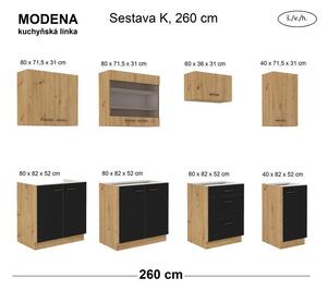 Kuchyňská linka MODENA dub artisan / černý mat, Sestava K, 260 cm