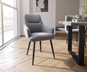 DELIFE Jídelní židle Zelia-Flex s područkami zúžená podnož černá strukturovaná tkanina světle šedá
