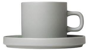 Sada 2 světle šedých keramických šálků na kávu s podšálky Blomus Pilar, 200 ml
