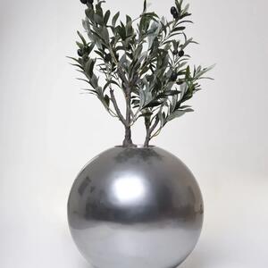 Květináč GLOBO, sklolaminát, výška 38 cm, stříbrná metalíza