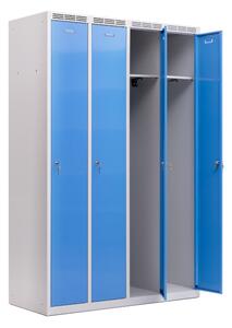 Kovová šatní skříň Trestles SS4M 1800x1173x500 mm, 4 oddíly, světle modré dveře Typ zámku: cylindrický, Podnož: nožky