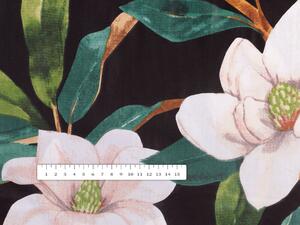 Biante Bavlněný závěs Sandra SA-300 Květy magnolie na černém 150x140 cm