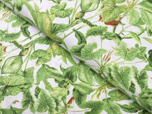 Bavlněná látka/plátno Sandra SA-297 Zelené pokojové rostliny na bílém - šířka 160 cm