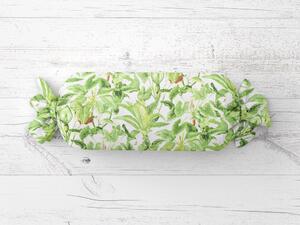 Biante Polštář válec bonbon Sandra SA-297 Zelené pokojové rostliny na bílém 15x40 cm