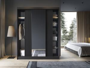 Černá šatní skříň se zrcadlem a posuvnými dveřmi Prescco - 180 cm