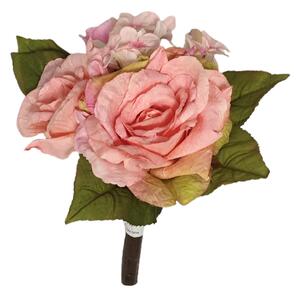 Růže & Hortenzie kytice růžová 26cm umělá