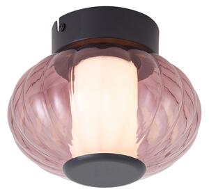 Designové stropní svítidlo černé 18cm s fialovým sklem, vč. LED s 3-stupňovým stmíváním - Margherite