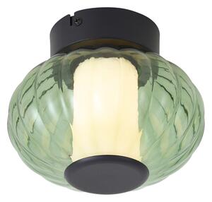 Designové stropní svítidlo černé 18cm se zeleným sklem vč. 3-stupňové stmívatelné LED - Margherite