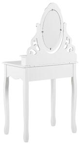 Toaletní stolek, 4 zásuvky, oválné zrcadlo a bílá stolička AMOUR