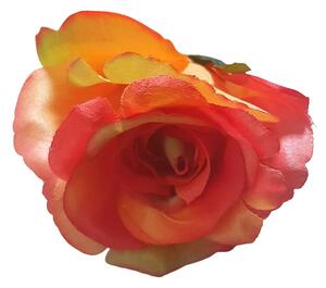 Růže hlava květu rozvitá Lux 7cm x 8cm umělá oranžová a žlutá