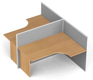 Rohový kancelářský pracovní stůl PRIMO s paravany, tvar T, nástěnka, 2 místa, buk
