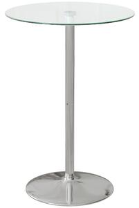 HOMCOM Moderní vysoký barový stůl, kulatý kuchyňský stůl pro 2 osoby se základnou ze železa a skleněnou deskou, Ø70x102cm, Průhledný | Aosom