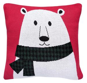 Pletený povlak DESIGN polar bear bíločervená 45 x 45 cm