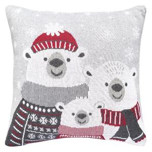 Pletený povlak DESIGN trio polar bears šedočervená 45 x 45 cm