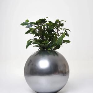 Květináč GLOBO, sklolaminát, výška 30 cm, stříbrná metalíza