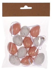 Velikonoční dekorační vajíčka na zavěšení- bílá a lososová, 4 cm- 12 ks