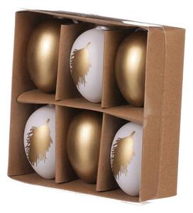 Velikonoční vajíčka zlatá a bílá s peříčkem 6 cm- 6ks
