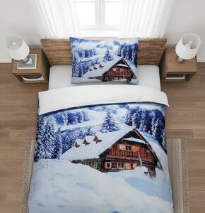 3D povlečení z mikrosaténu WINTER CHALET, bílé Rozměr povlečení: 70 x 90 cm | 140 x 200 cm
