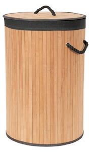 Compactor skládací koš na prádlo BAMBOO, 75 L, kulatý, 40 x 60 cm, bambus, černá látka