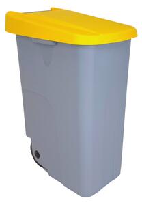 Denox odpadkový koš RECICLO na tříděný odpad 85 L, žluté víko, plastový s kolečky