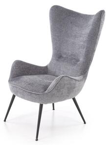 Designové křeslo ušák JUKON — kov, látka, šedá