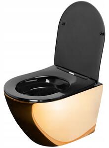 Rea Carlo Mini, závěsná WC mísa s rimless splachováním, zlatá-černá lesklá, REA-C8990