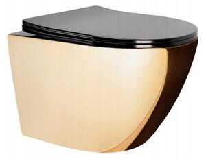 Rea Carlo Mini, závěsná WC mísa s rimless splachováním, zlatá-černá lesklá, REA-C8990