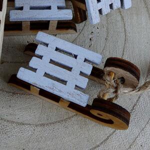 Dřevěné dekorační sáňky s provázkem- sada 4 ks, 5 cm