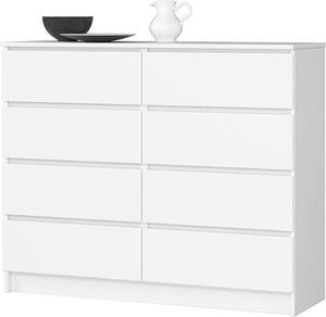 Komoda s zásuvkami – Úložná skříň – Úložné řešení do obývacího pokoje – 8 prostorných zásuvek – Šířka 120 cm – Bílá barva