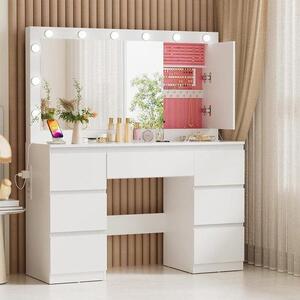 Toaletní stolek se zrcadlem - Kosmetický stolek - Rychlá příprava - Nastavitelná LED osvětlení - 120 x 40 x 140 cm - Bílá barva