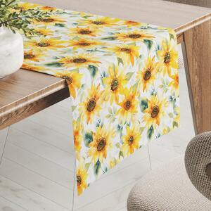 Biante Dekorační běhoun na stůl Rongo RGP-509 Akvarelové slunečnice na bílém 20x120 cm