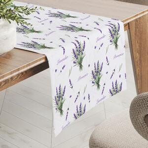 Biante Dekorační běhoun na stůl Rongo RGP-508 Snítky levandulí Provence na bílém 20x120 cm